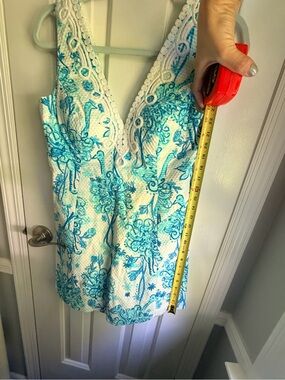Lily Pulitzer White & Aqua Floral Lace-Trim Sleeveless Dress: custom size